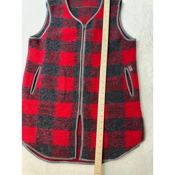 Woolrich Buffalo Plaid Wool Vest Red Gray Black Womens Long Tunic L Cabincore - Picture 5 of 7